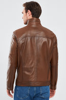 Bruno Men's Cognac Leather Jacket | Derimod