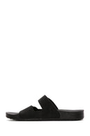 Men's Black Double Buckle Suede Leather Slippers | Derimod