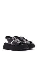 Women's Black Thick-Sole Leather Sandals | Derimod