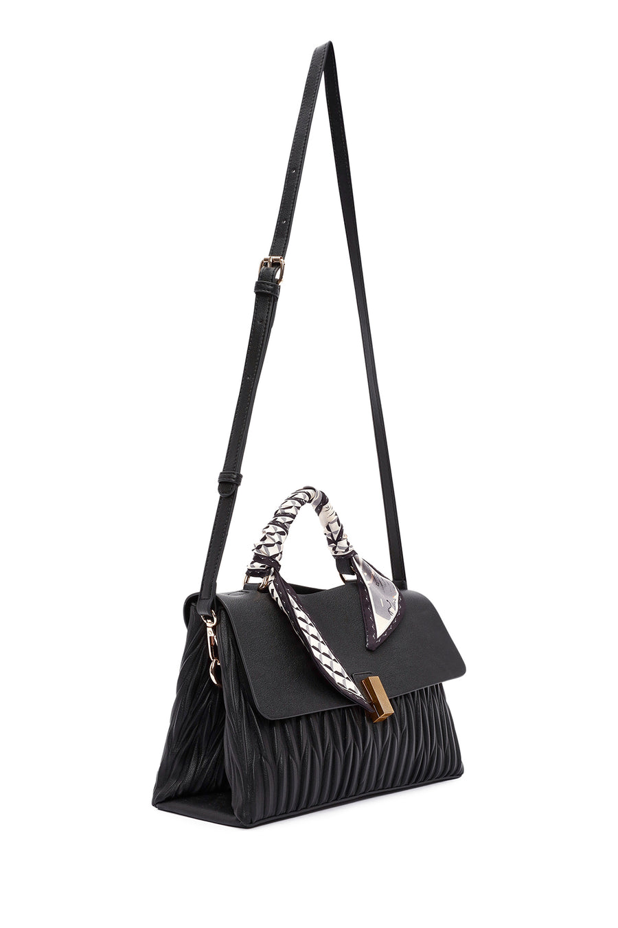 Women's Black Long Strap Handbag with Accessory Detail