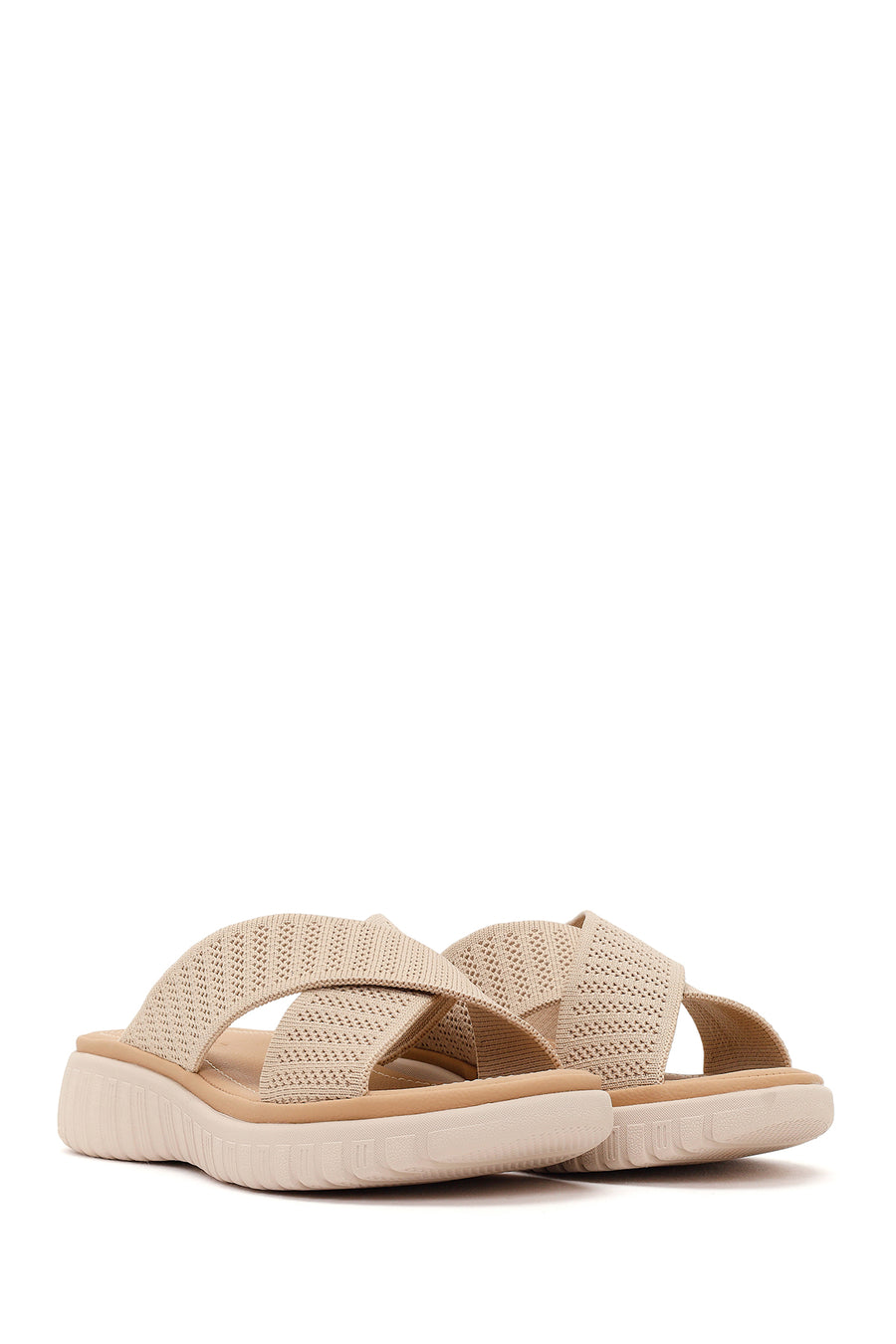 Women's Beige Thick-Soled Fabric Comfort Slippers