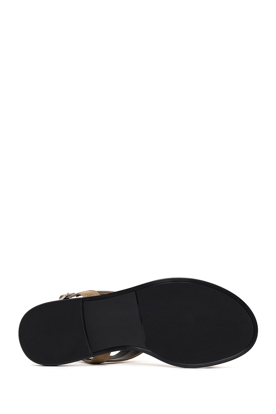 Woman Beige Buckled Toe-Post Suede Sandal