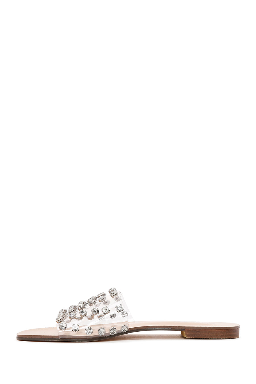 Women's White Transparent Stone Flat Slippers