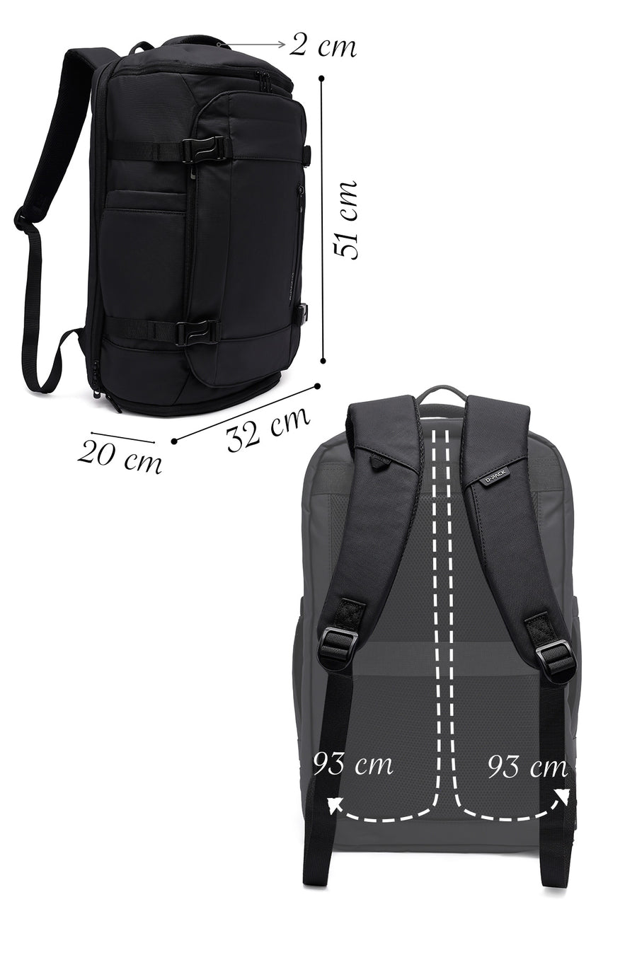 D-Pack Unisex Black Fabric Backpack