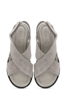 Women's Grey Ankle Strap Thick Sole Suede Leather Sandals | Derimod