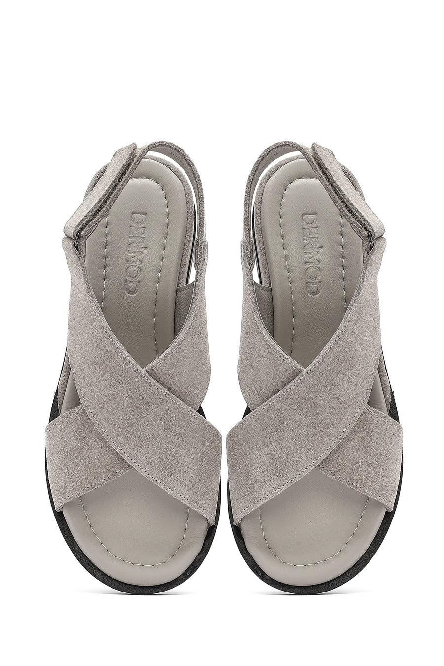 Women's Grey Ankle Strap Thick Sole Suede Leather Sandals