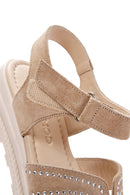 Women's Beige Ankle Strap Suede Leather Sandals | Derimod