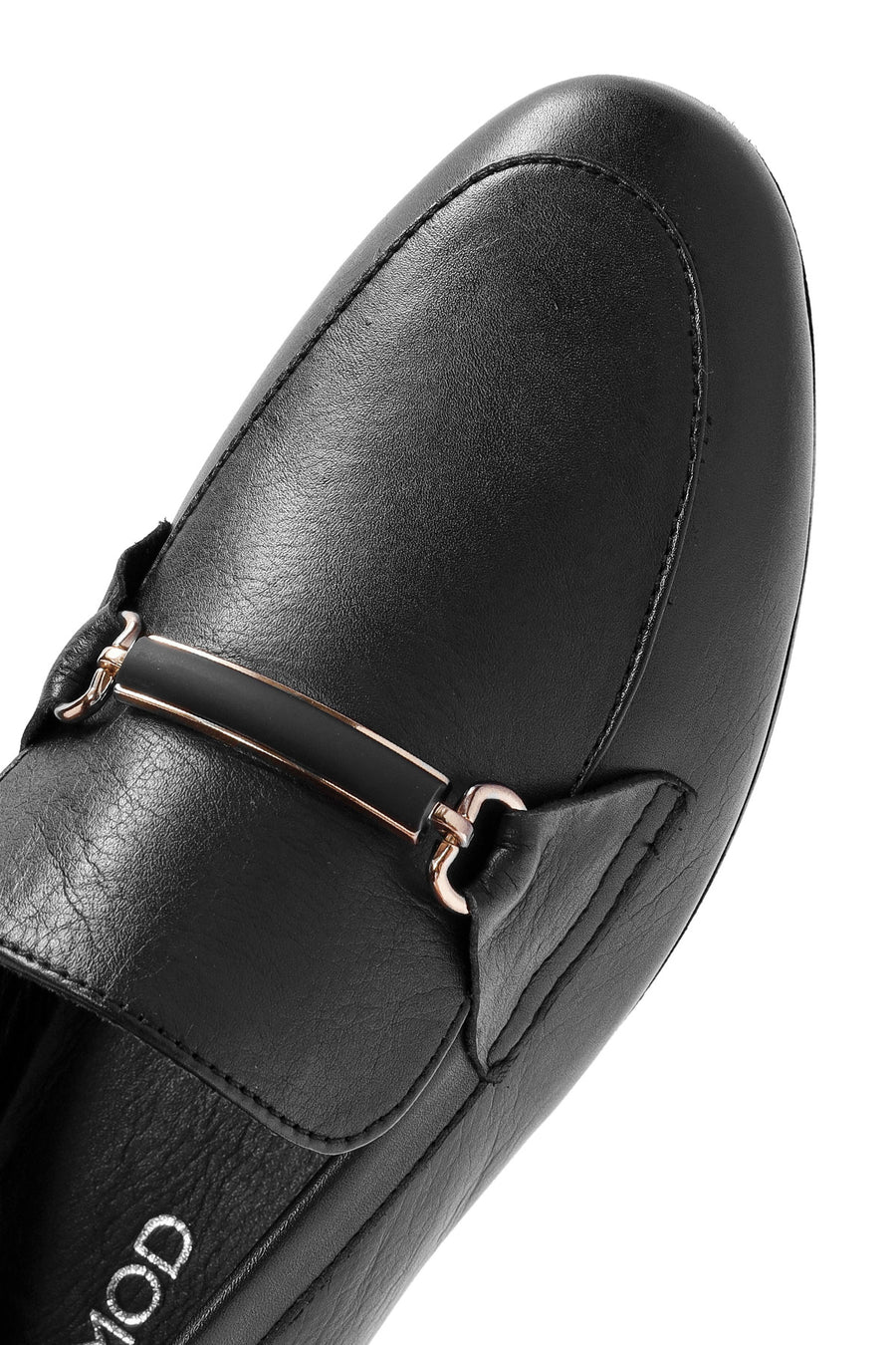 Woman Black Buckle-Detail Leather Masculine Loafer