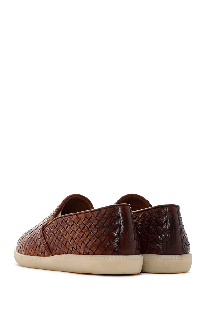 Erkek Taba Örgü Deri Casual Loafer_5