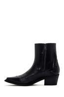 Women's Black Leather Heeled Cowboy Boots | Derimod