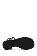 Women's Black Ankle Buckle Low Heeled Leather Sandals | Derimod
