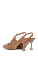 Woman Brown Backless Patterned Suede Leather Stiletto-Heel Shoes | Derimod