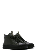 Men's Khaki Leather High Top Sneaker | Derimod