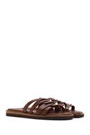 Women's Brown Leather Comfort Slippers | Derimod