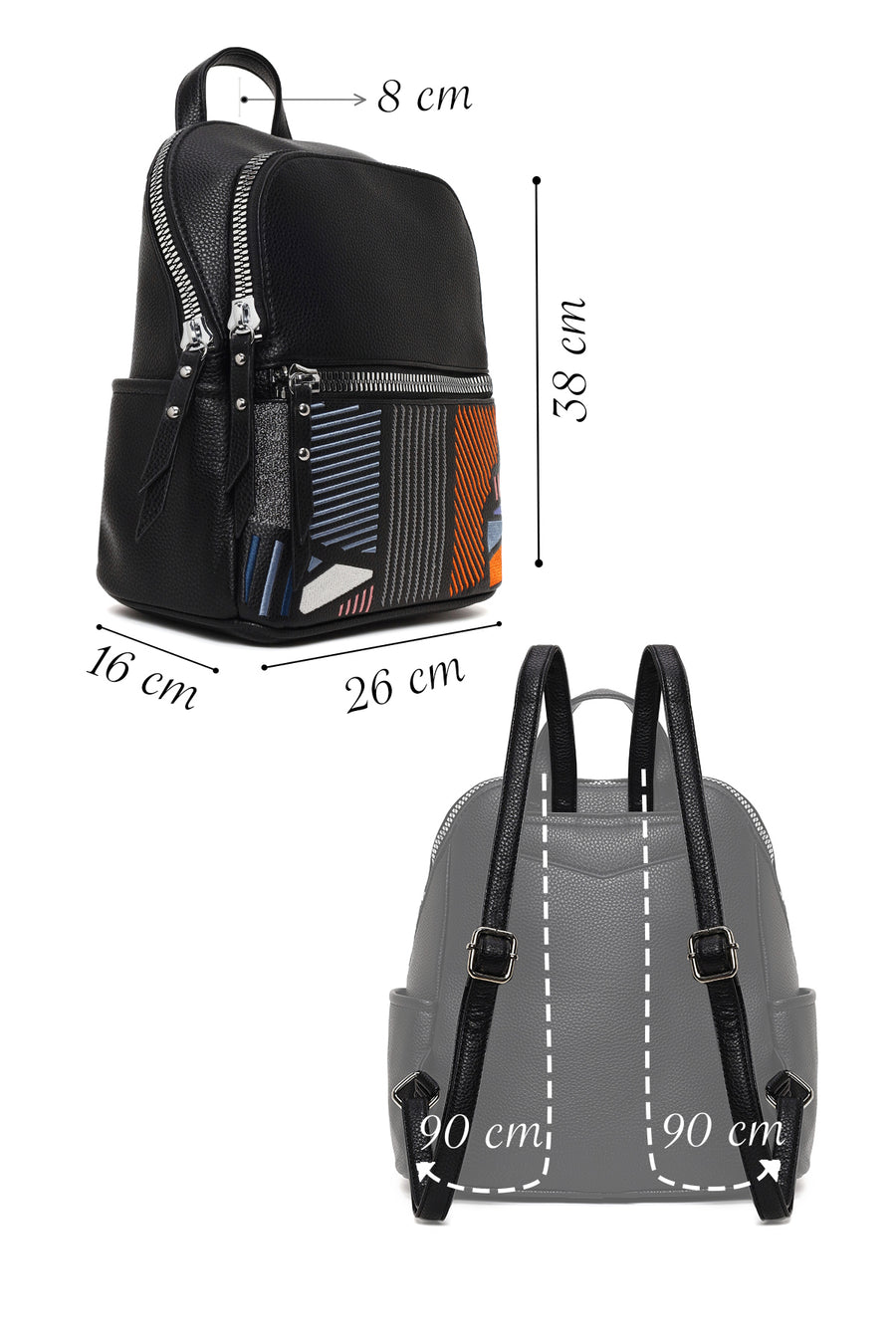 Woman Black Printed Backpack