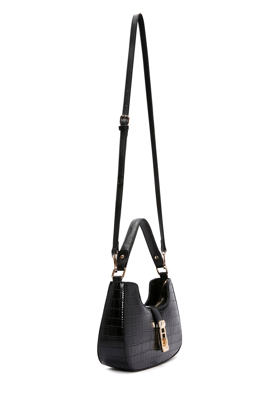 Women's Black Long Strap Crocodile Handbag