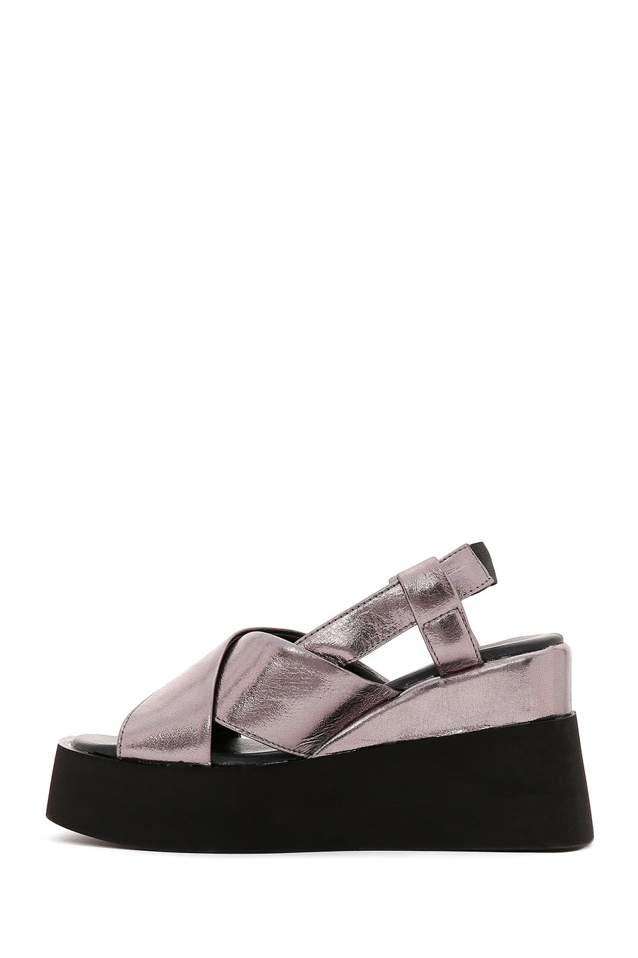Women's Platinum Leather Wedge Heel Sandals