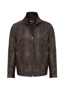 Alfred Male Brown Notched Collar Leather Coat | Derimod