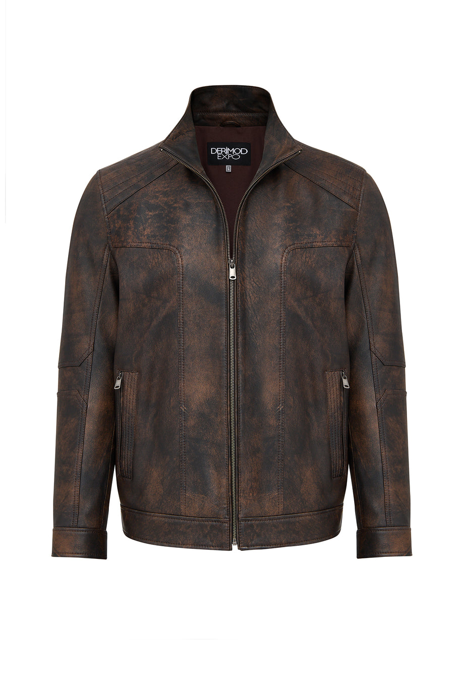 Alfred Male Brown Notched Collar Leather Coat