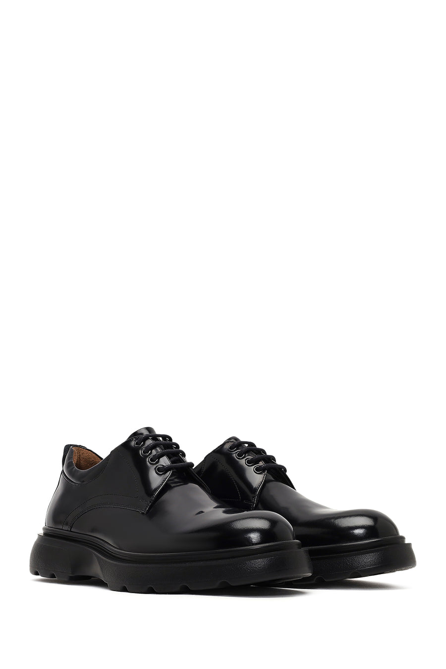 Male Black Lace-Up Thick-Soled Leather Casual Shoes