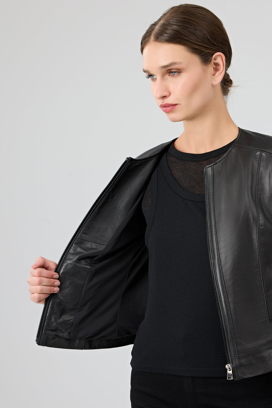 Flora Women's Black Slim Short Leather Jacket