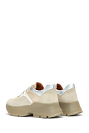 Women's Beige Leather Suede Detailed Thick Soled Sneaker | Derimod