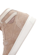 Women's Beige Suede Leather High Top Sneaker | Derimod