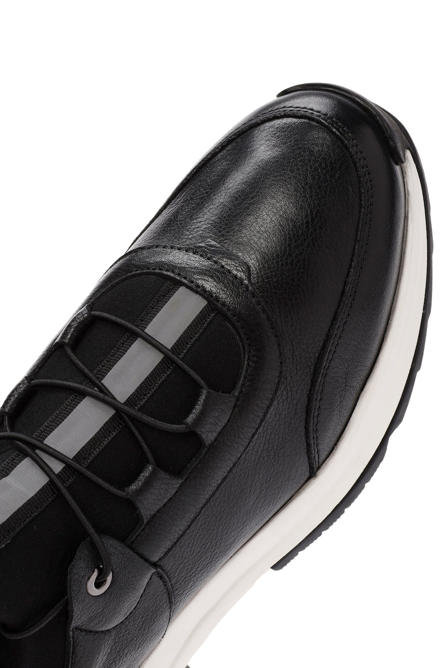 Erkek Siyah Bağcıklı Deri Casual Sneaker