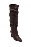 Woman Brown Thick-heeled Leather Boots | Derimod