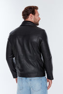 Antonıo Men's Black Double Collar Leather Jacket | Derimod