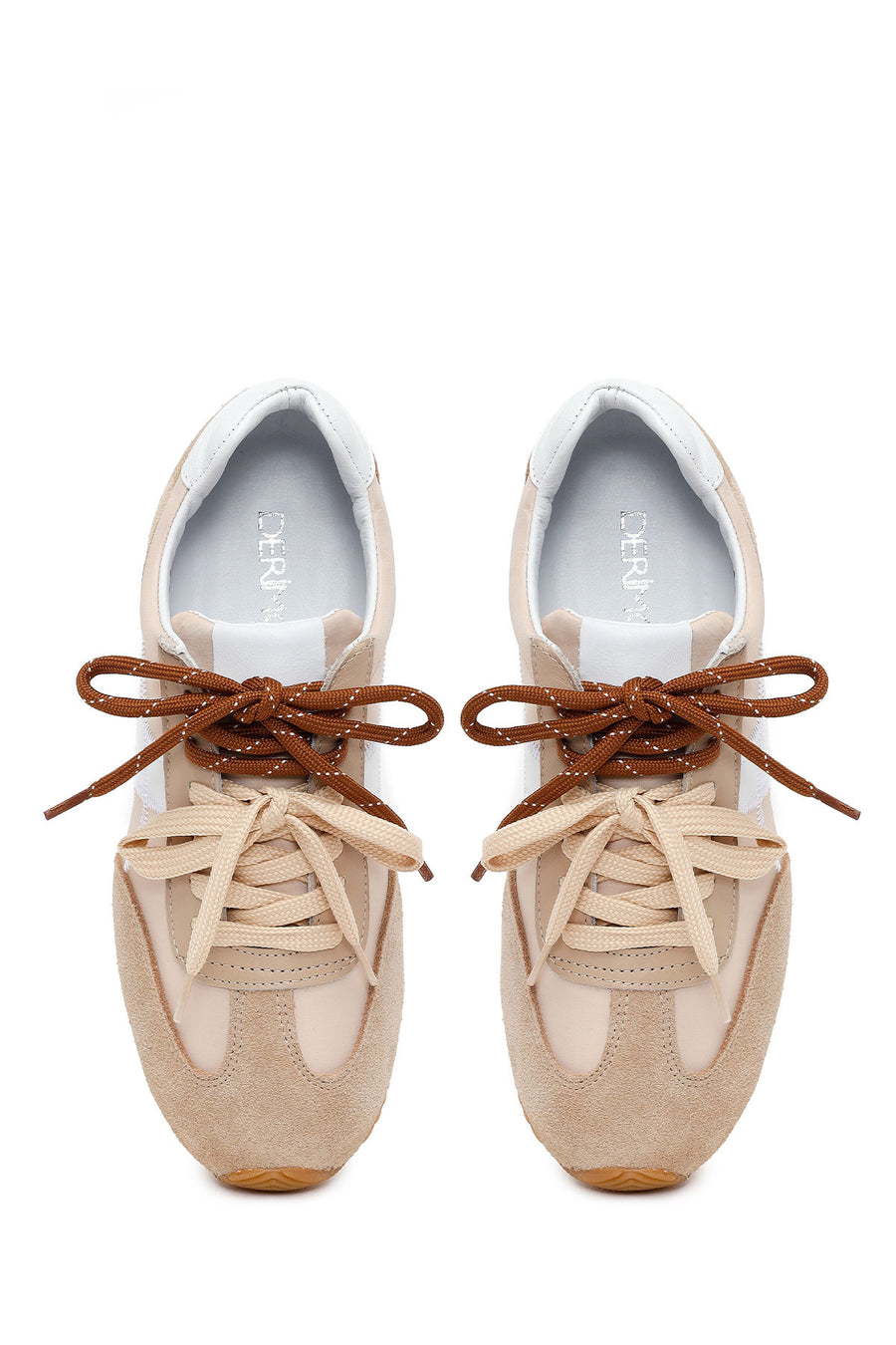 Women's Beige Lace-up Leather Sneaker