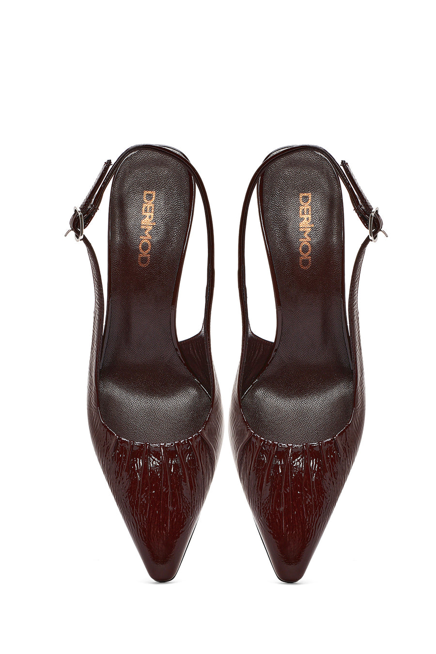 Women's Burgundy Open Back Thin Heeled Leather Shoes