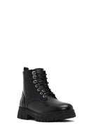 Woman Black Zip Closure Thick-Soled Leather Combat Boots | Derimod