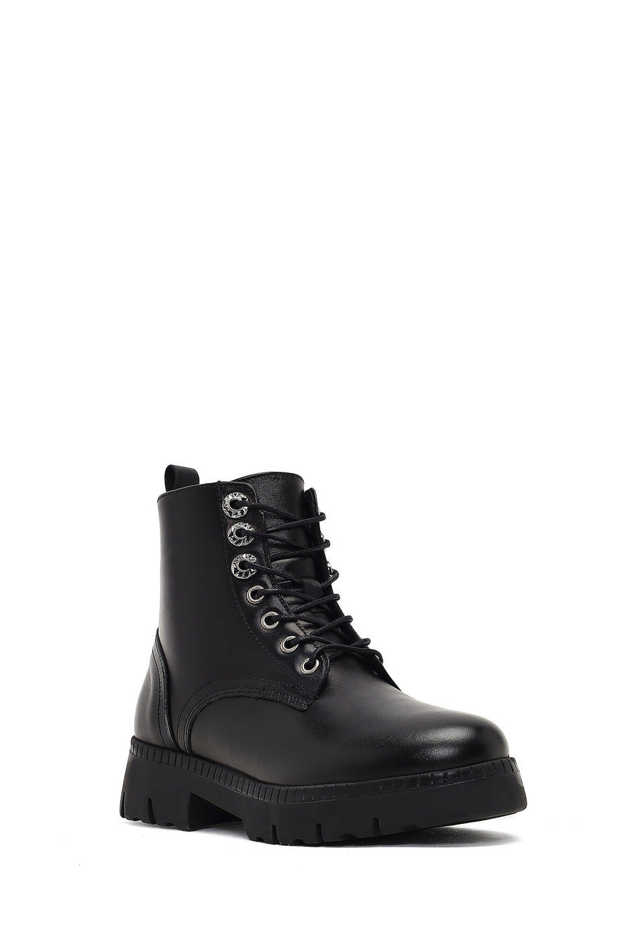 Women's Black Zippered Thick-Soled Leather Ankle Boots