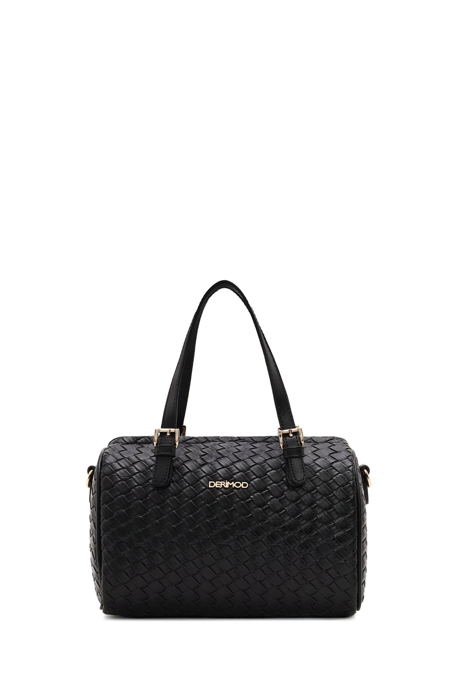 Woman Black Long-Strap Woven Shoulder Bag