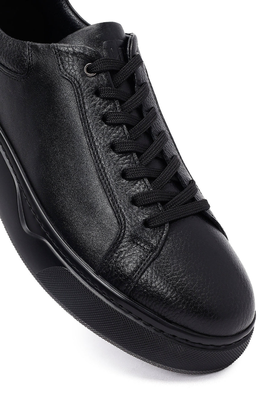 Erkek Siyah Bağcıklı Kalın Tabanlı Deri Sneaker