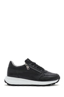 Women's Black Lace-Up Side Zip Leather Sneakers | Derimod