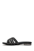 Women's Black Faux Leather Slippers | Derimod