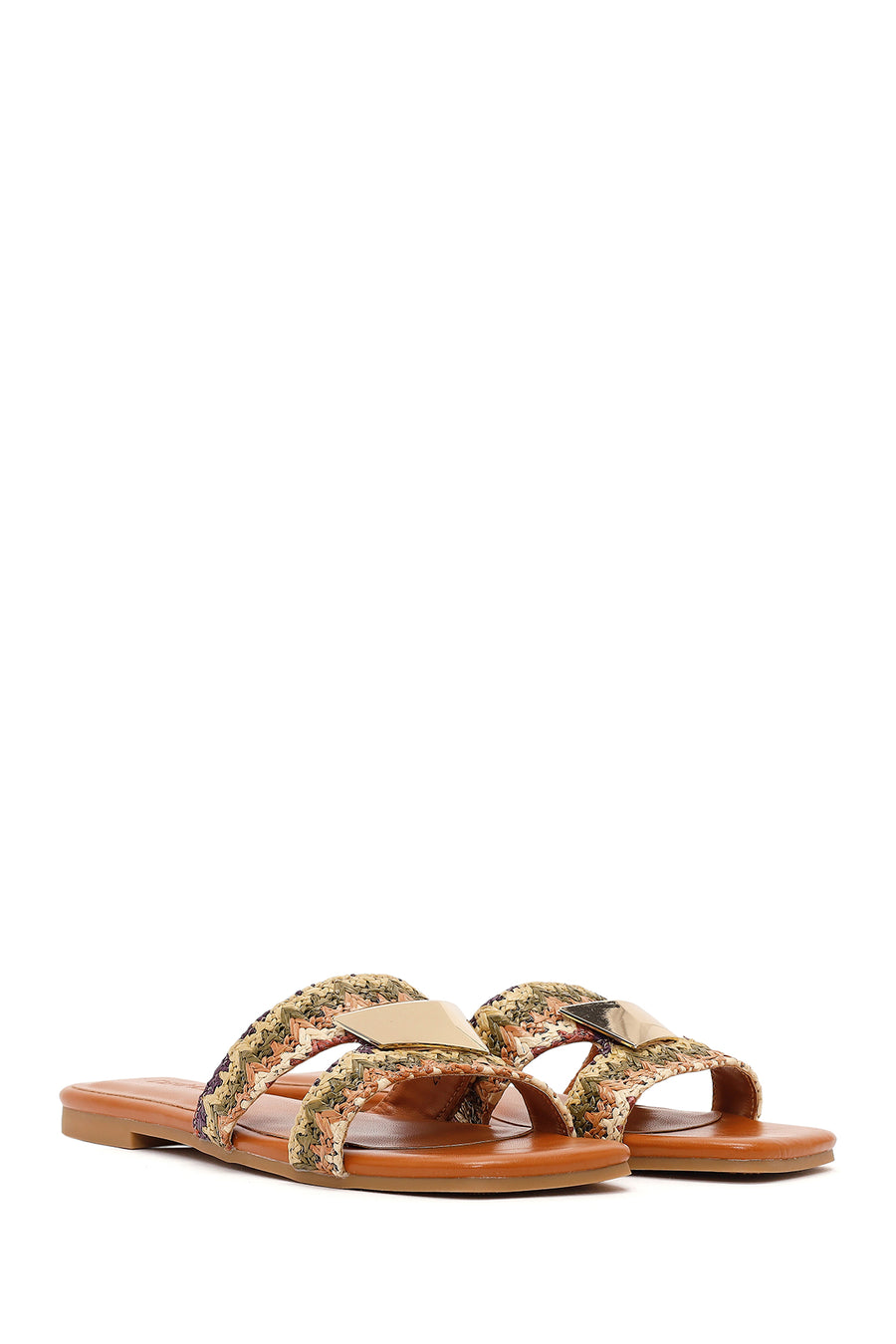 Women's Tan Straw Slippers