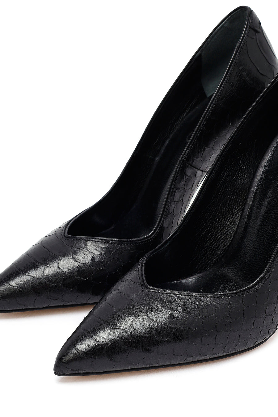 Women's Black Patterned High Thin Heel Leather Stiletto