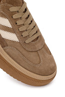 Woman Tan Lace-Up Thick-Soled Suede Leather Sneaker | Derimod