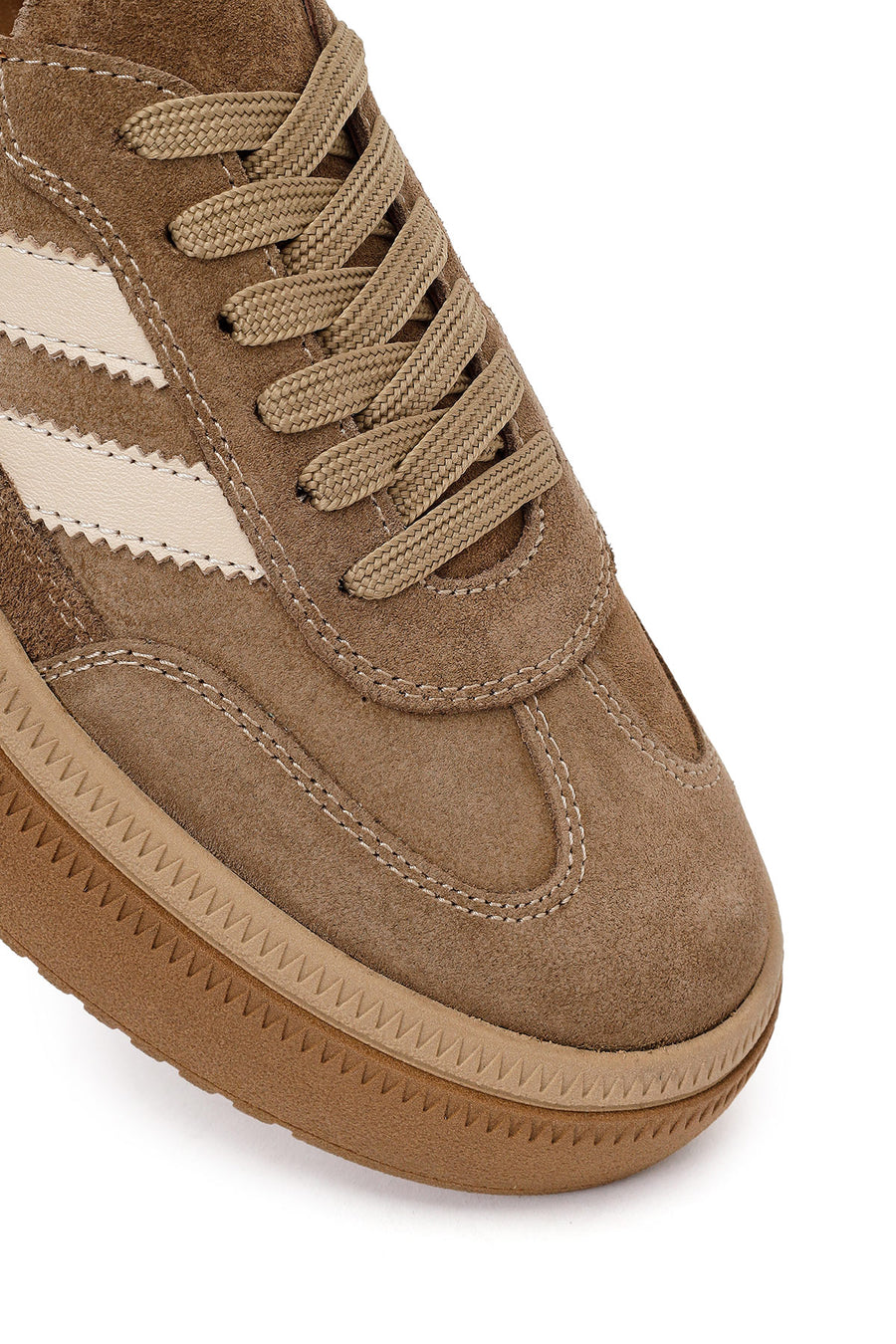 Woman Tan Lace-Up Thick-Soled Suede Leather Sneaker