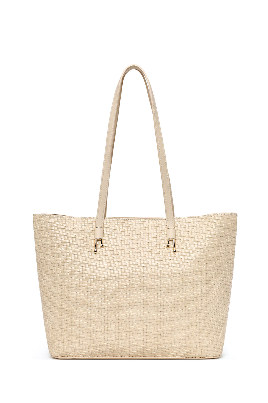 Woman Cream Long-Strap Braided Shoulder Bag