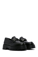 Women's Black Leather Buckle Masculine Loafer | Derimod