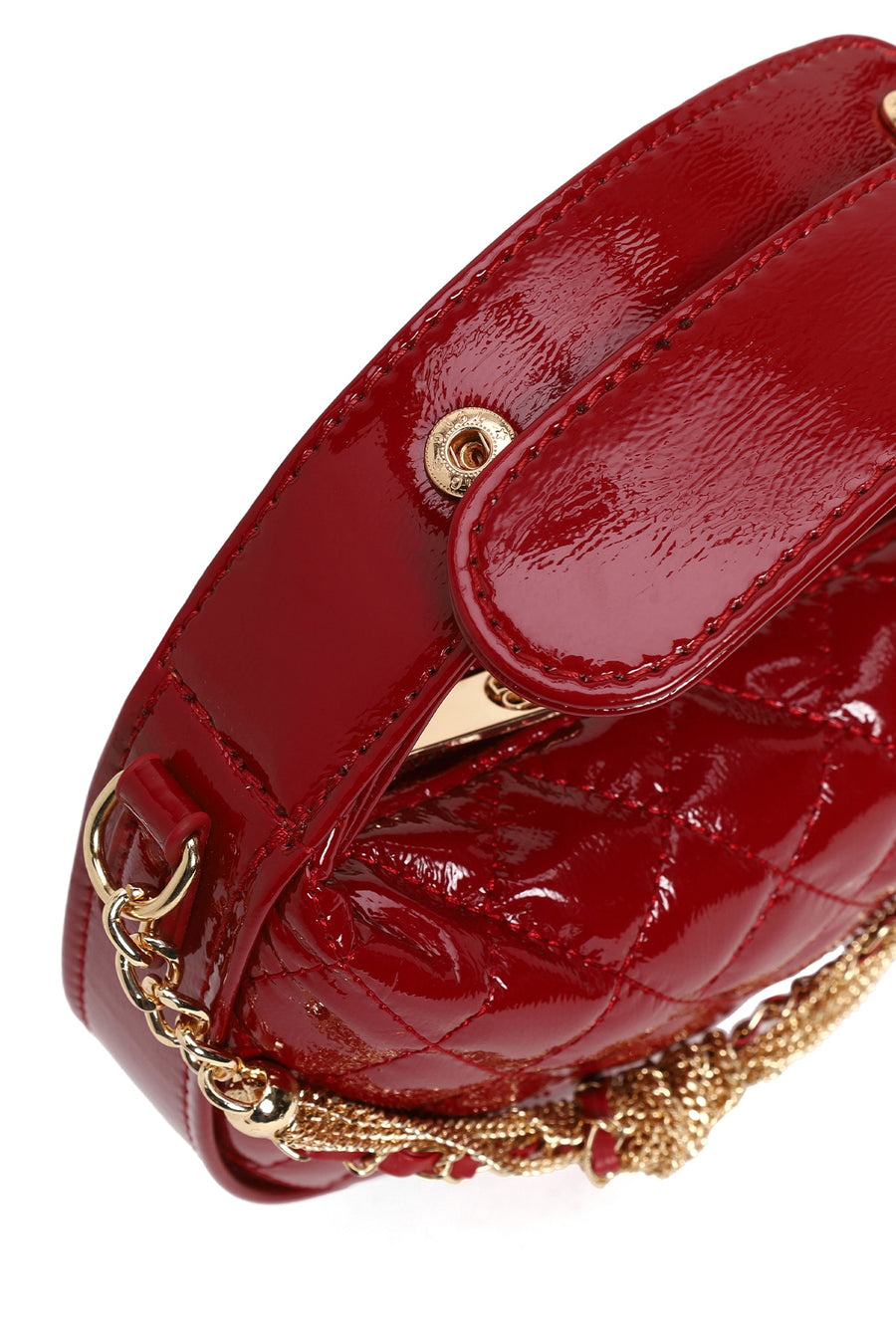 Woman Red Long Strap Quilted Mini Evening Bag