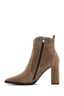 Women's Brown Suede Leather Heeled Boots | Derimod