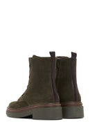 Women's Khaki Suede Leather Zippered Flat Boots | Derimod
