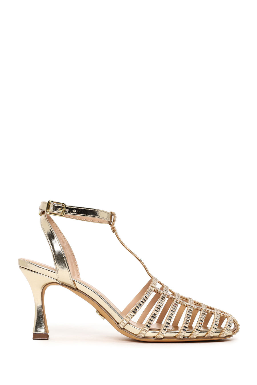 Woman Gold Ankle Buckle Open-Back Stiletto High Heel 26SFD443214 | Derimod