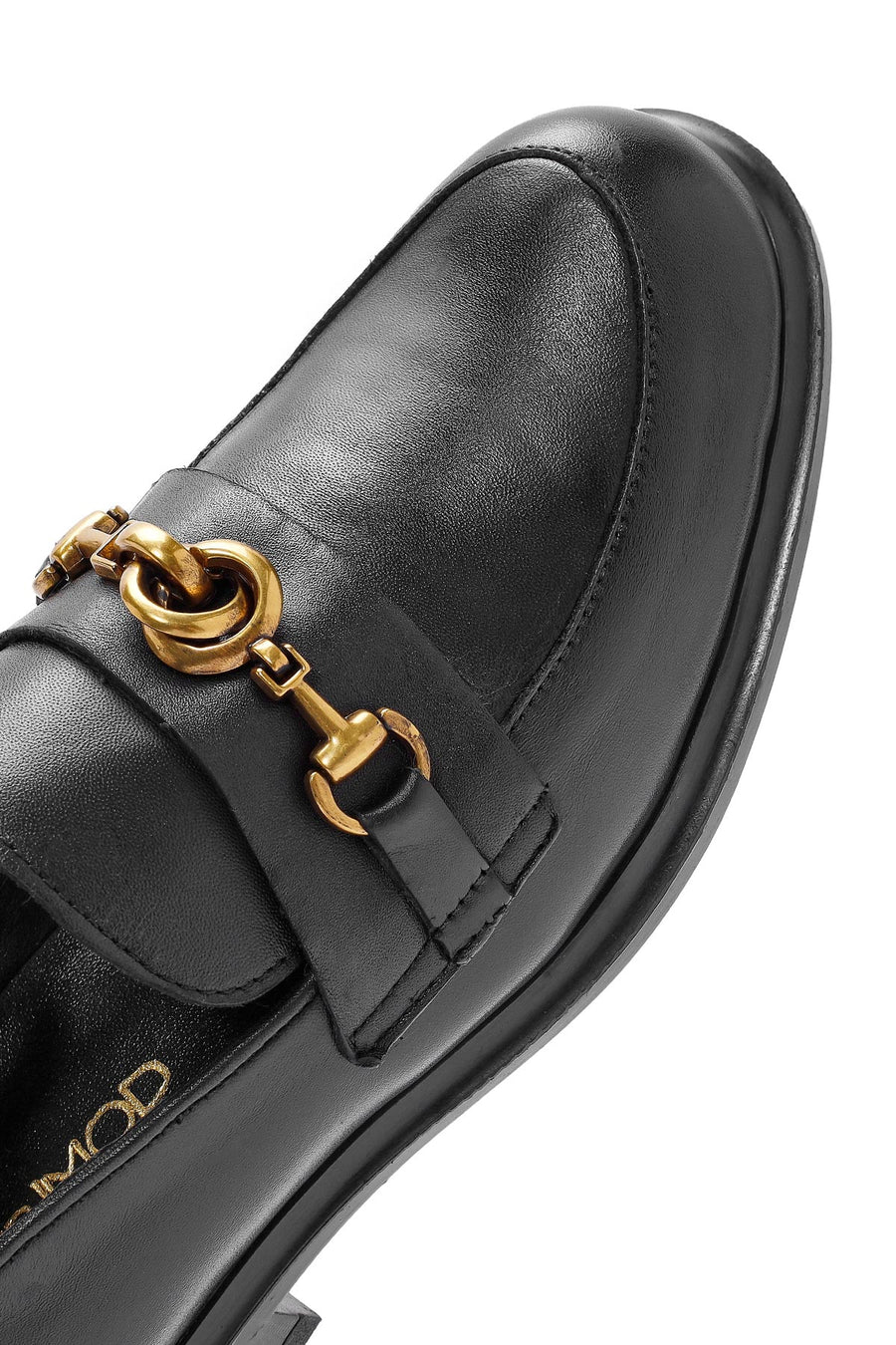 Kadın Siyah Toka Detaylı Deri Maskülen Loafer