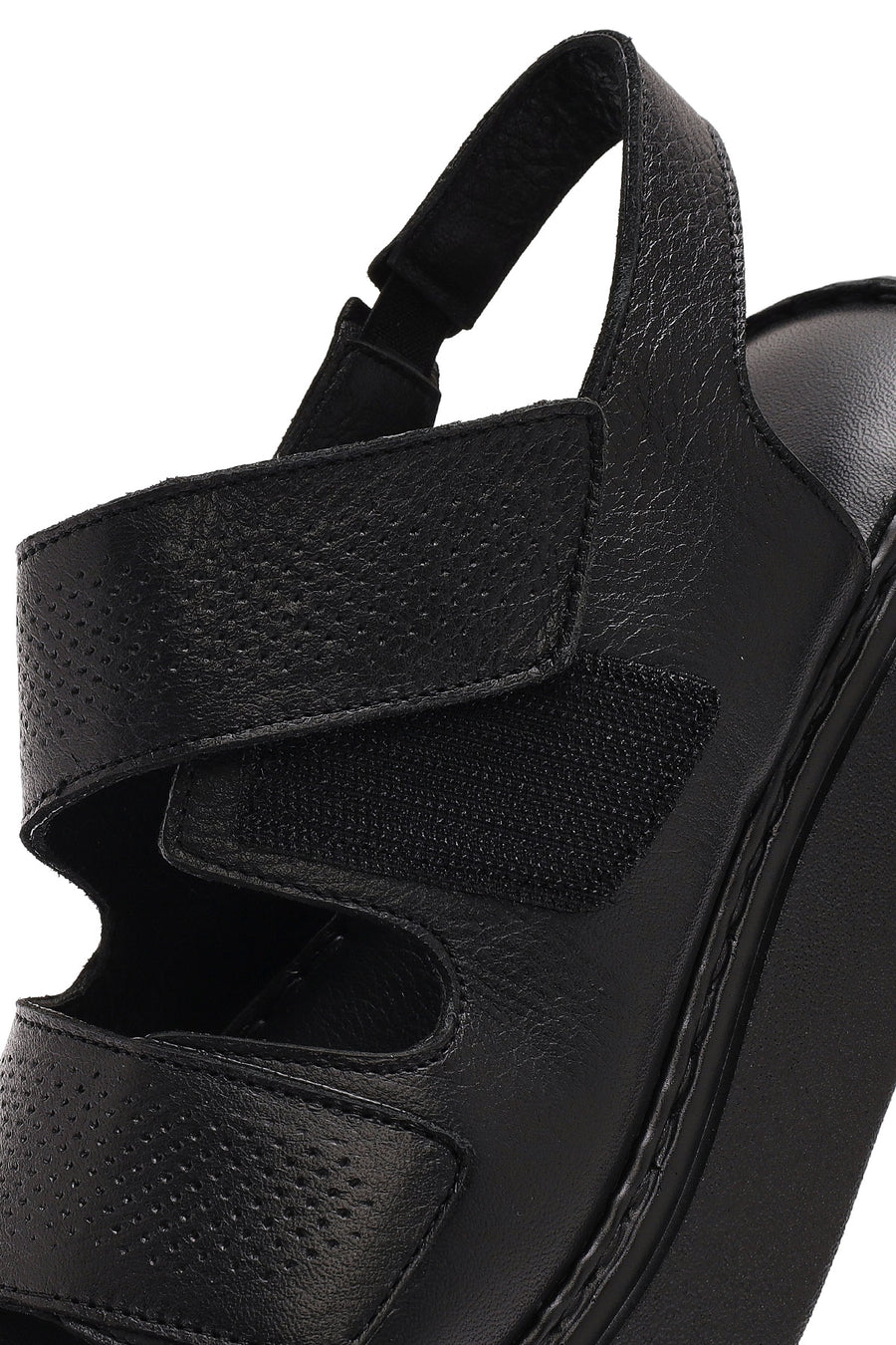 Women's Black Strappy Thick Soled Leather Comfort Sandals
